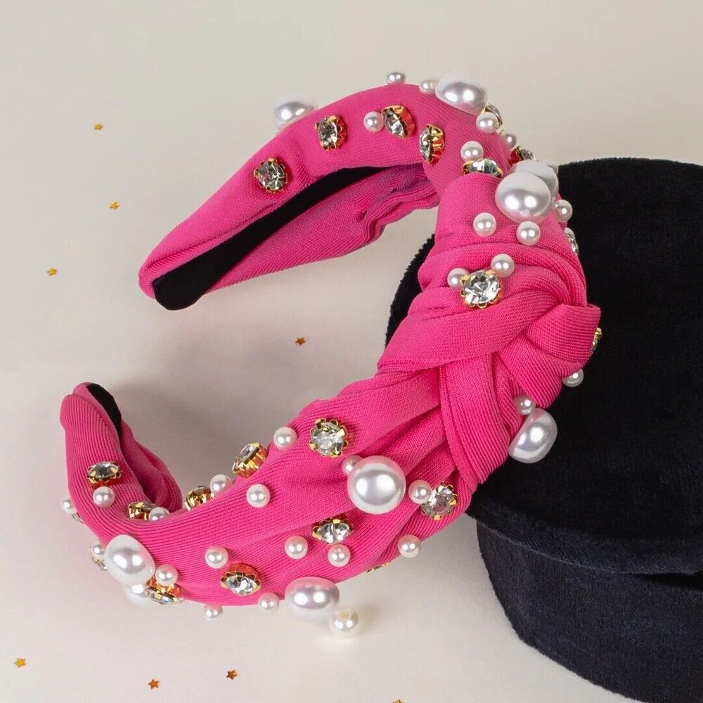 Hot Pink Pearl And Bling Headband